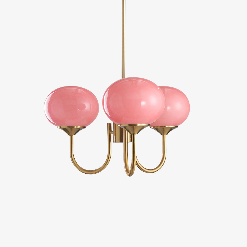 Deckenleuchte mit rosa Glasglobenschirmen