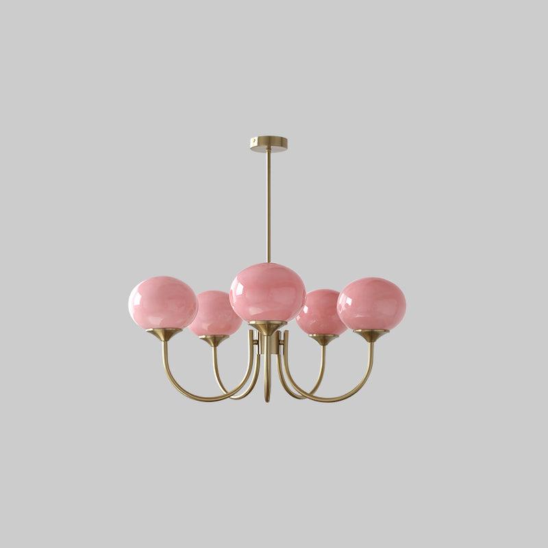 Deckenleuchte mit rosa Glasglobenschirmen