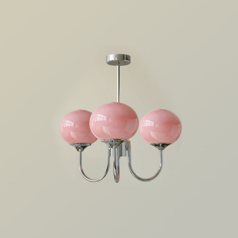 Deckenleuchte mit rosa Glasglobenschirmen