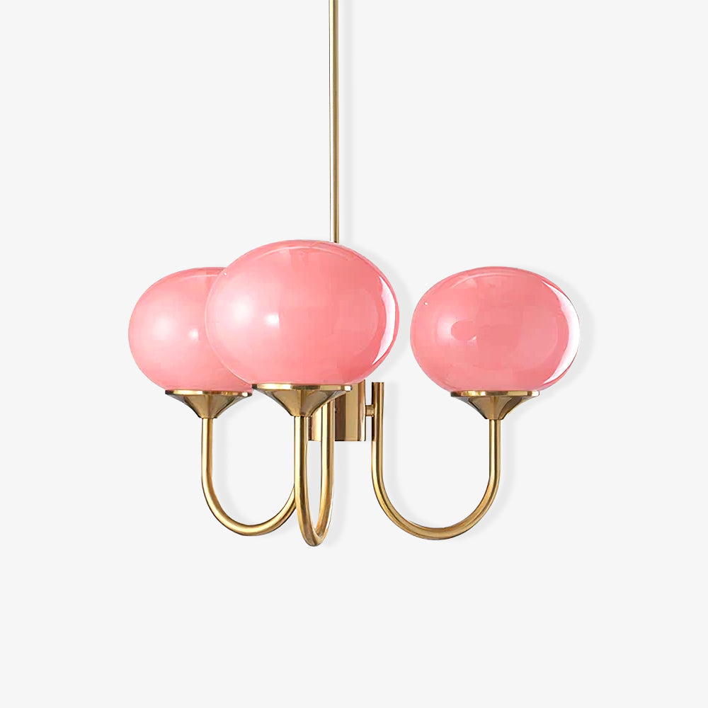 Deckenleuchte mit rosa Glasglobenschirmen