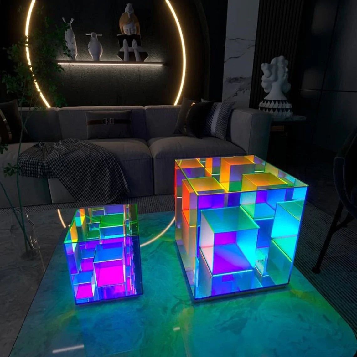 LumiPrism – Design Tischlampe mit verspieltem Licht und luxuriöser Würfelform