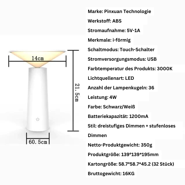 Garduru Wireless Tischlampe – Wiederaufladbares LED Licht mit Fernbedienung