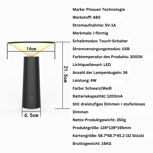 Garduru Wireless Tischlampe – Wiederaufladbares LED Licht mit Fernbedienung