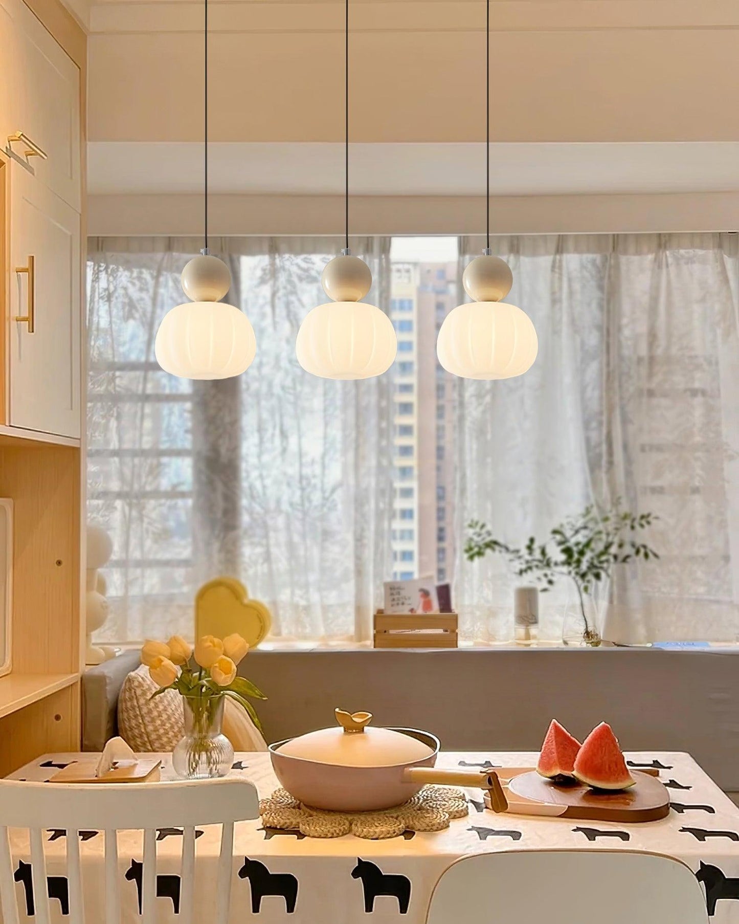 Garduru Kürbis Pendelleuchte – Elegante dimmbare Deckenlampe mit G9-Fassung