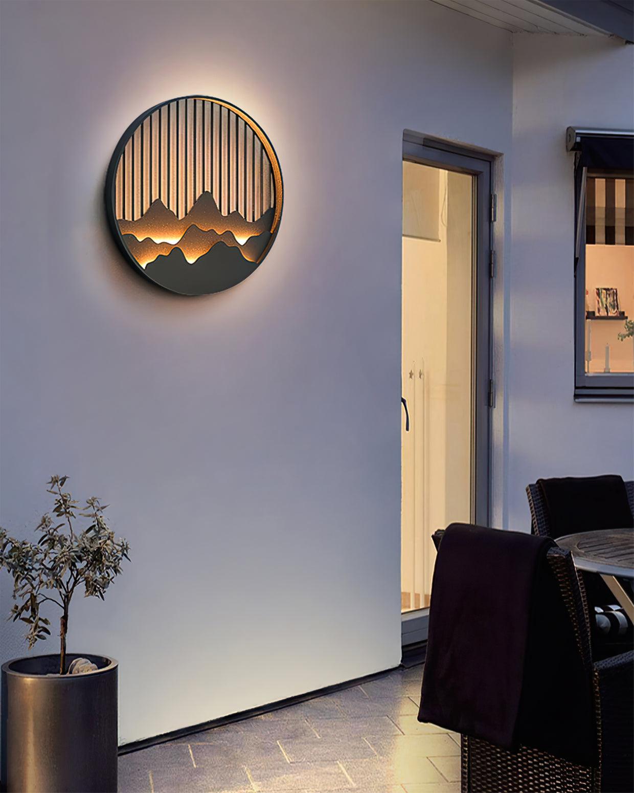 Wandlampe Außen Mountain - LED Lampe aus Edelstahl mit Berg- und Wassermotiv