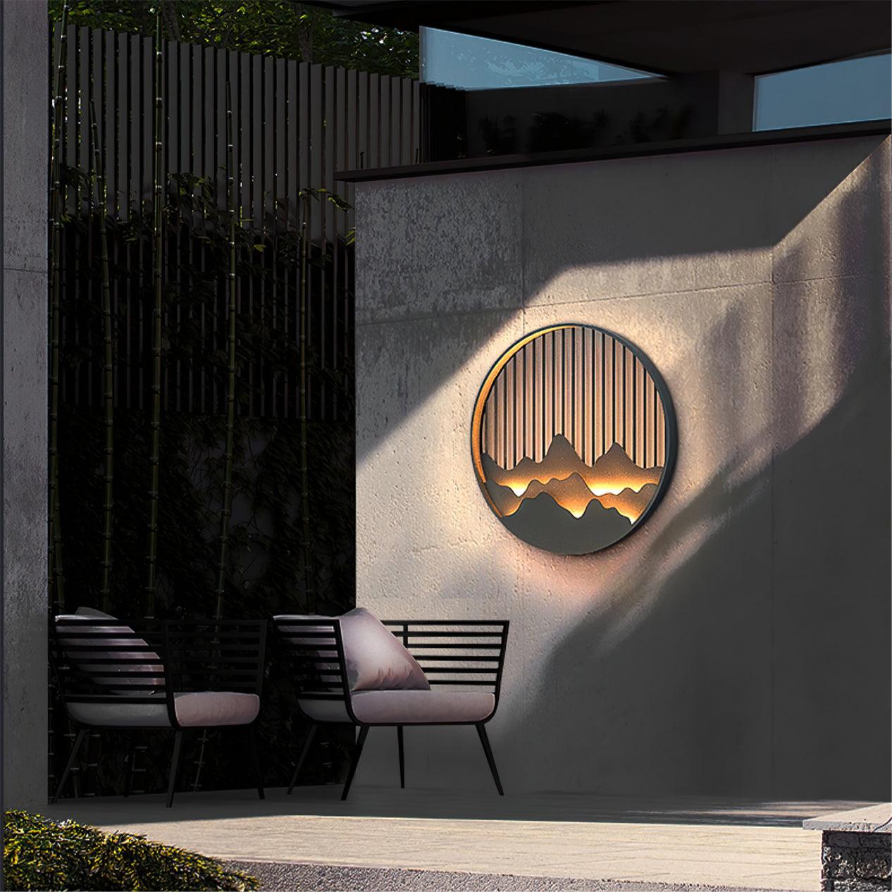 Wandlampe Außen Mountain - LED Lampe aus Edelstahl mit Berg- und Wassermotiv