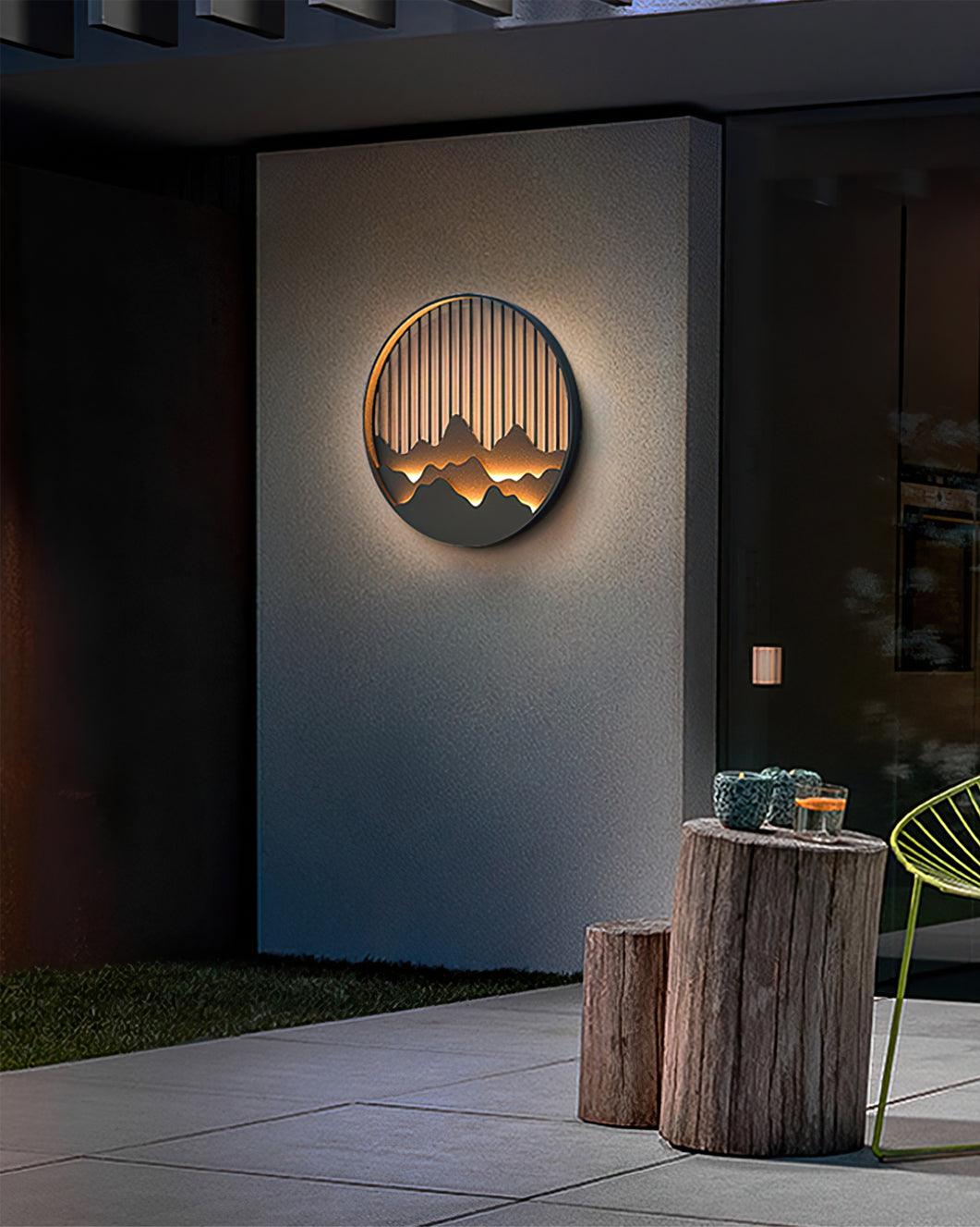 Wandlampe Außen Mountain - LED Lampe aus Edelstahl mit Berg- und Wassermotiv