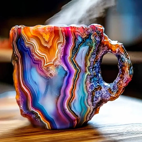 Royallure Elegante Kristall-Achat Kaffeetasse – Einzigartiger handgefertigter Becher für luxuriöses Trinken