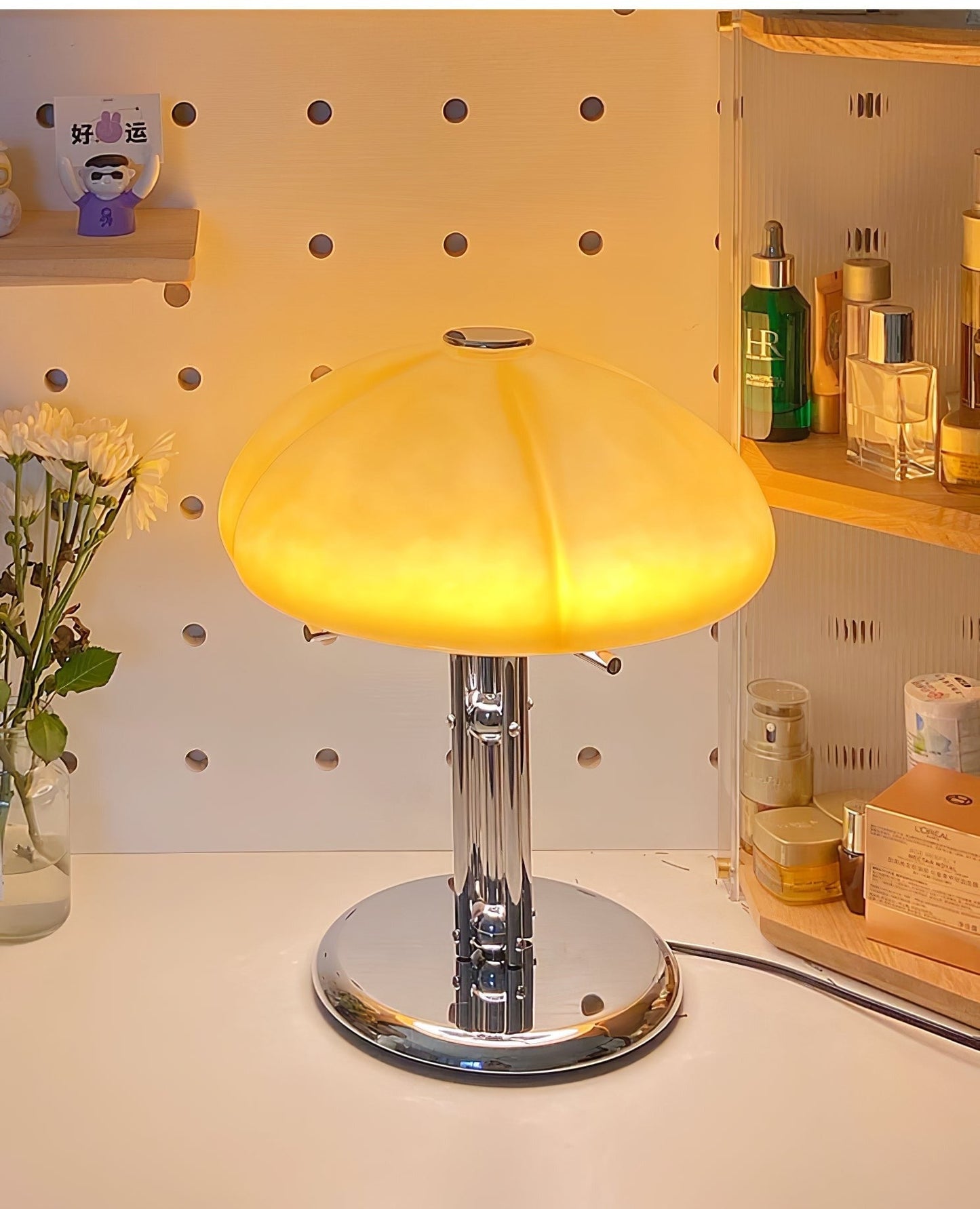Tischlampe Pilz Bauhaus – Modernes Design mit Amberglas-Schirm
