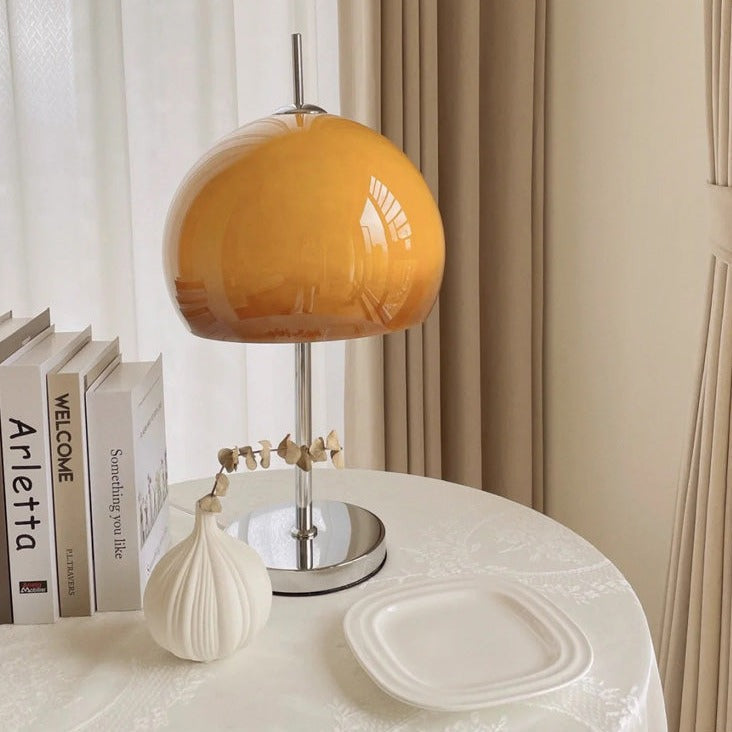 Tischlampe Pilz Bauhaus – Modernes Design mit Amberglas-Schirm