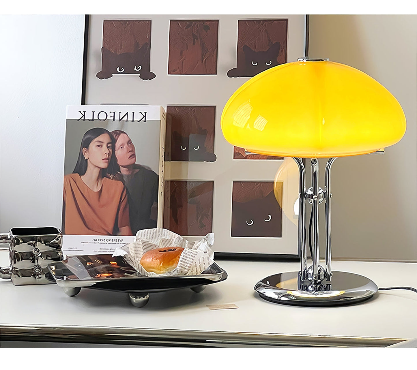 Tischlampe Pilz Bauhaus – Modernes Design mit Amberglas-Schirm