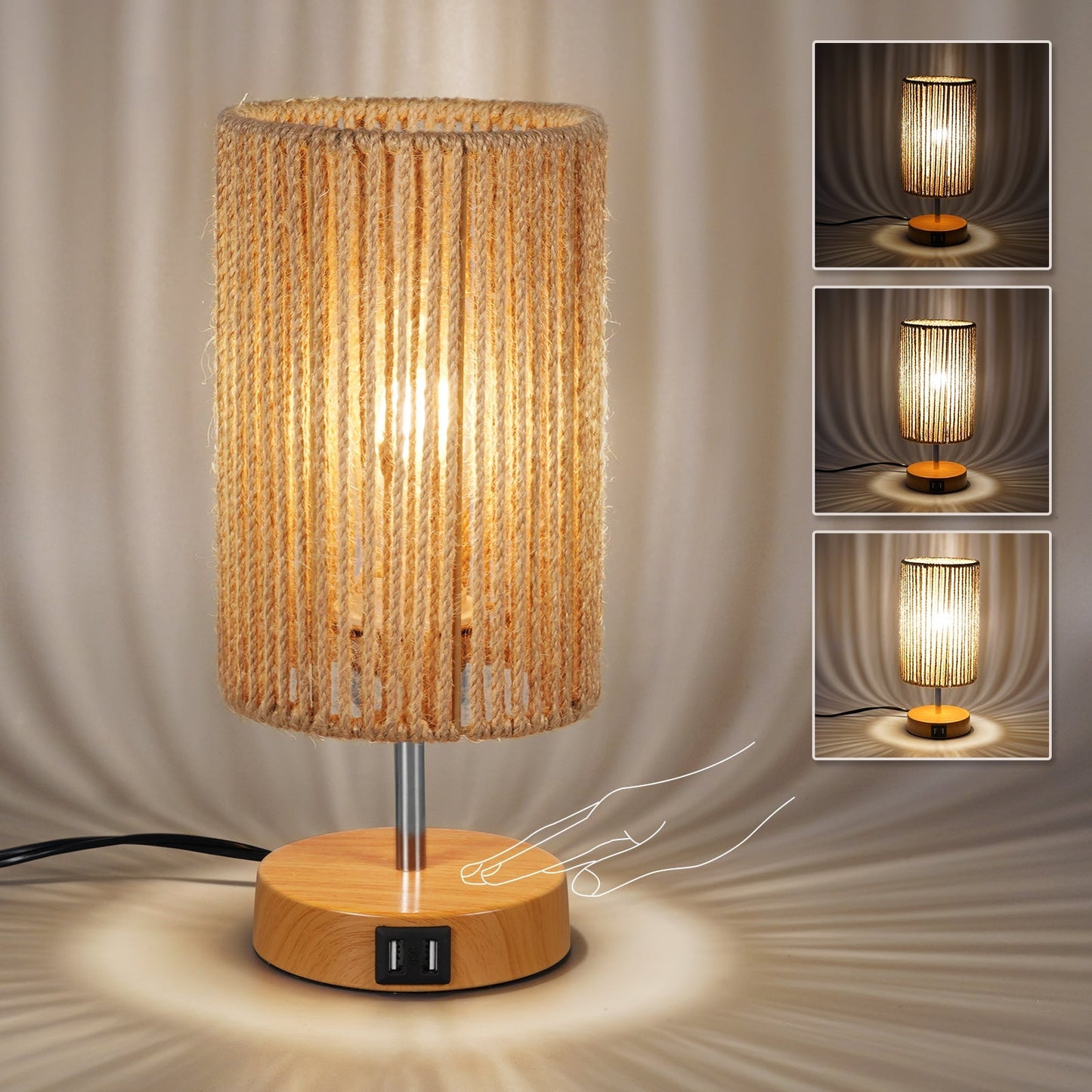 N08 Boho Nachttischlampe für Schlafzimmer Touch Control Nachttischlampen
