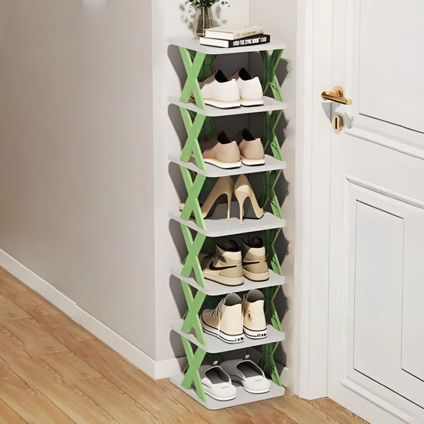Platzsparender multifunktionaler faltbarer Schuhregal