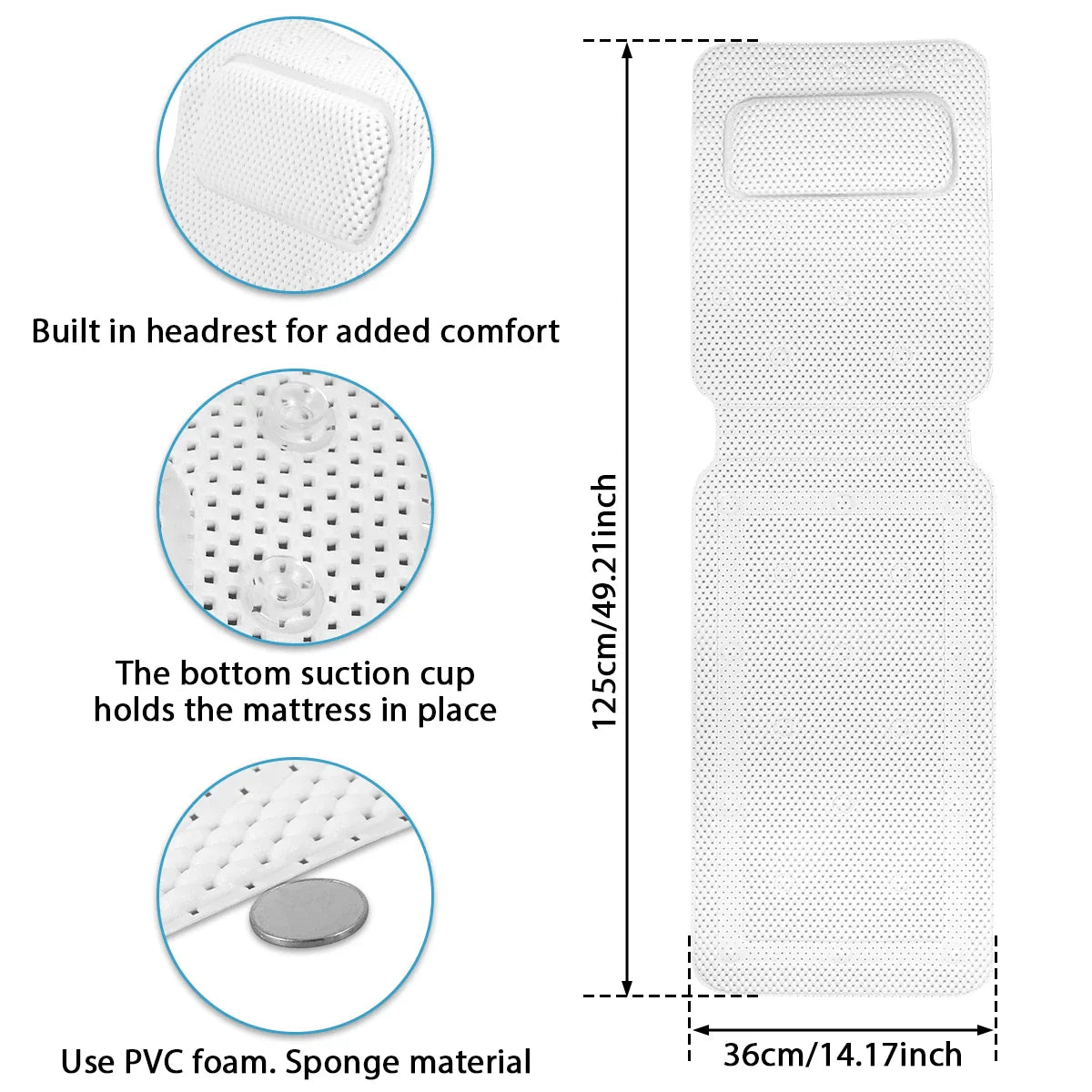 AquaLuxe Vollkörper-Badekissen - Rutschfestes Spa-Kissen mit Saugnäpfen