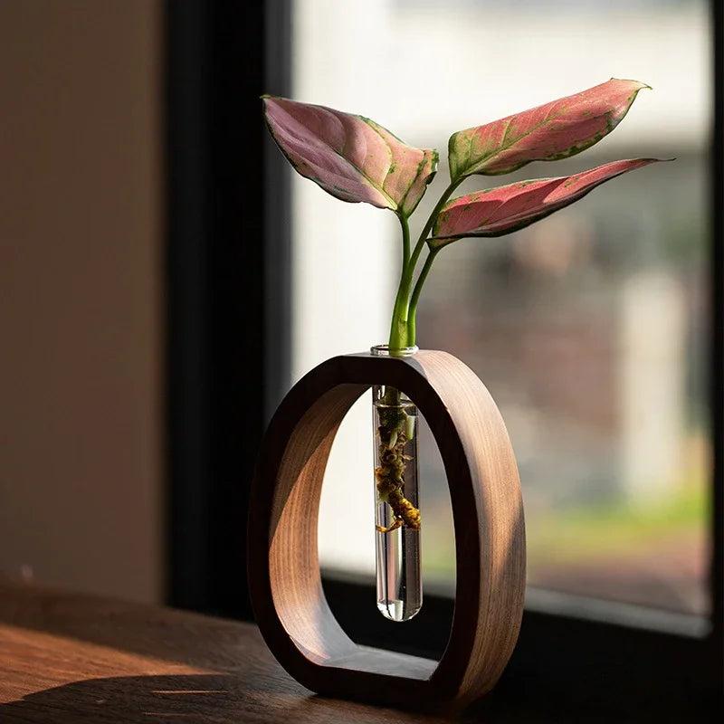 Garduru - Handgefertigter Holzrahmen Mit Klarer Glasvase Für Minimalismus