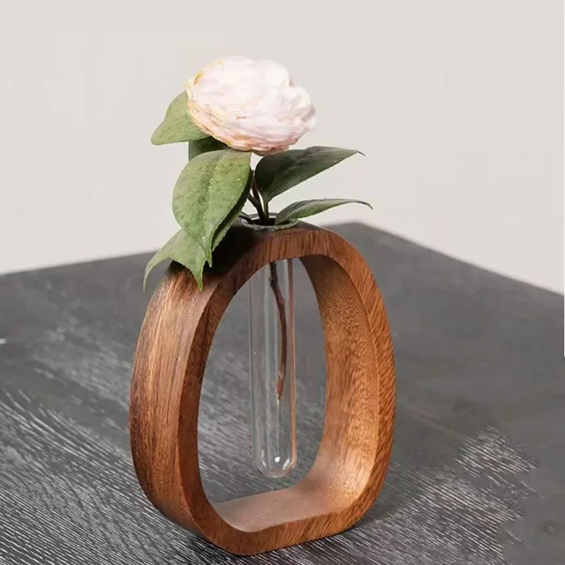 Garduru - Handgefertigter Holzrahmen Mit Klarer Glasvase Für Minimalismus
