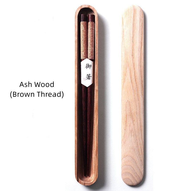 MasuCraft – Schwarze Walnuss Holz Essstäbchen mit dekorativem Draht in Luxus Holzgeschenkbox