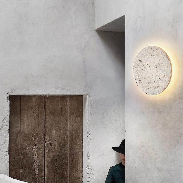 Runde Travertin LED Wandleuchte | LumeStone