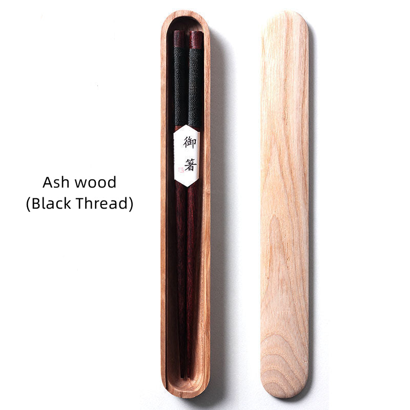 MasuCraft – Schwarze Walnuss Holz Essstäbchen mit dekorativem Draht in Luxus Holzgeschenkbox
