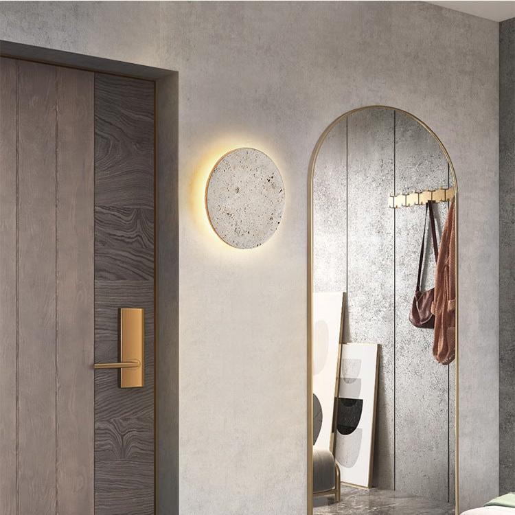 Runde Travertin LED Wandleuchte | LumeStone