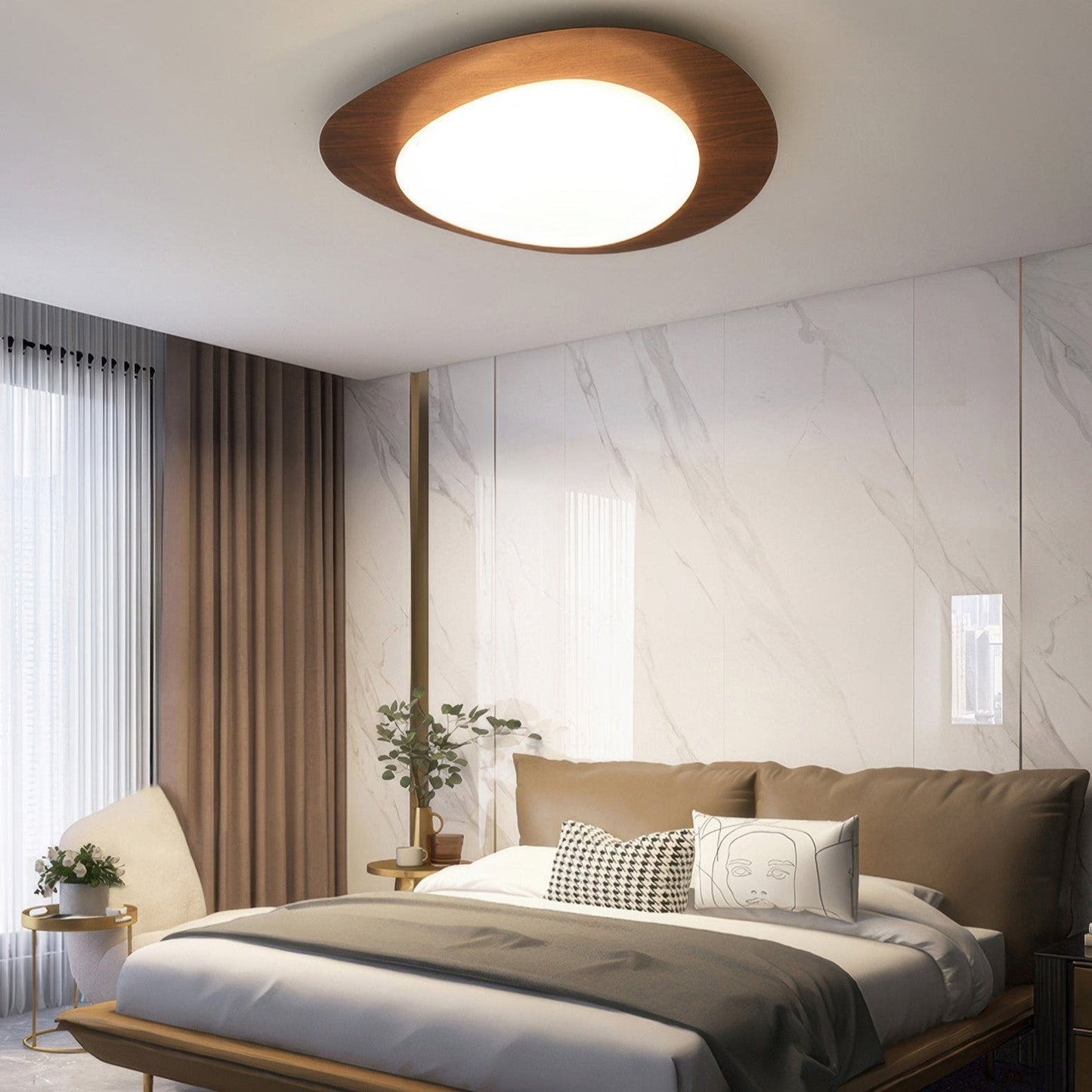 Garduru Pebble Holzmaserung Deckenleuchte – Natürliche Eleganz mit sanftem LED-Glühen