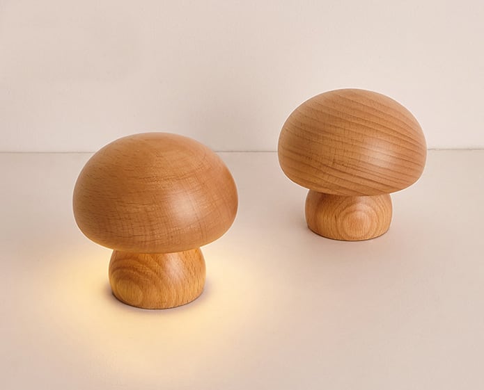 Massive Holz Pilz Tischlampe - USB wiederaufladbare LED kabellose Tischlampe