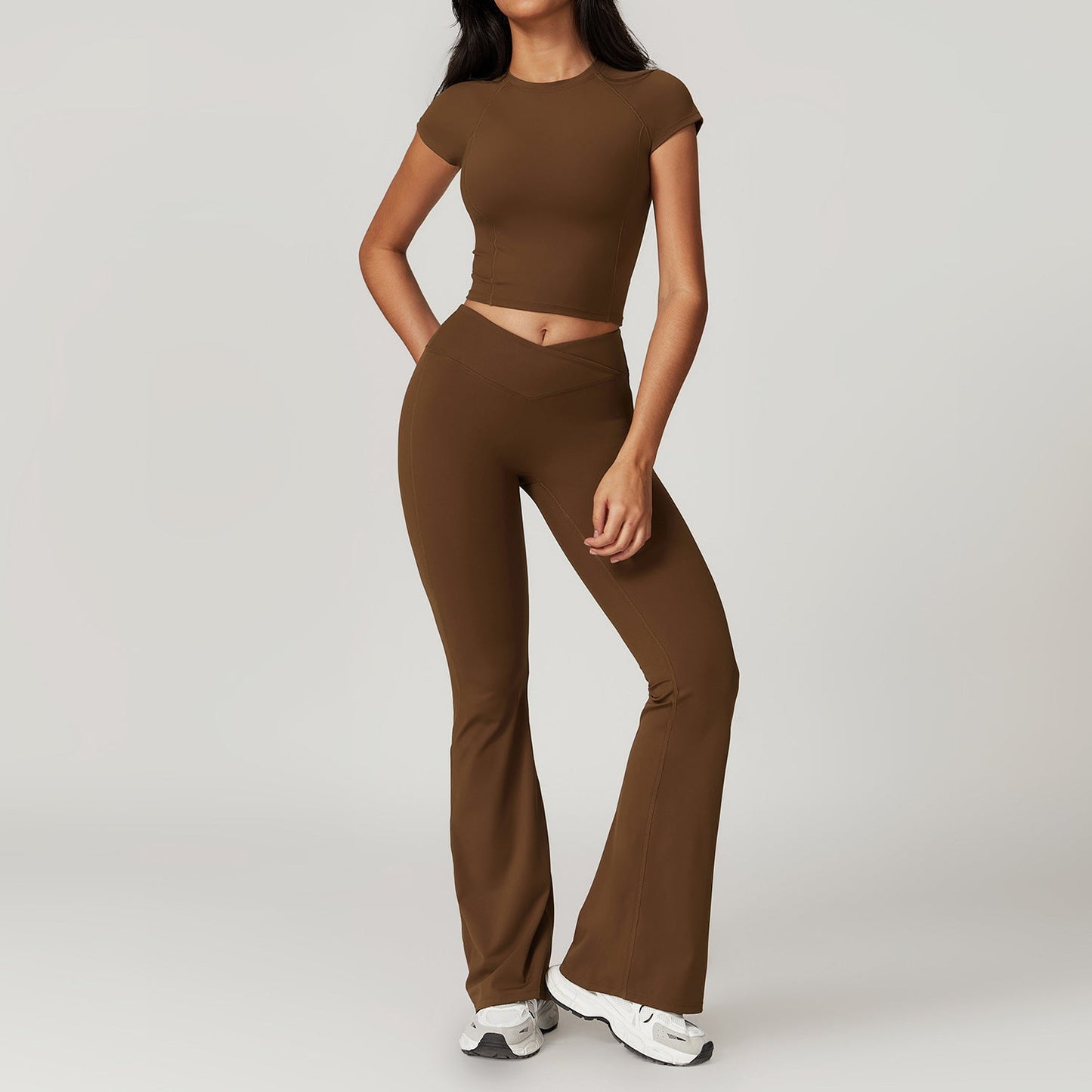 Zweiteiliges Set kurzer Oberteil und ausgestellte Leggings - Pastell Traumfänger