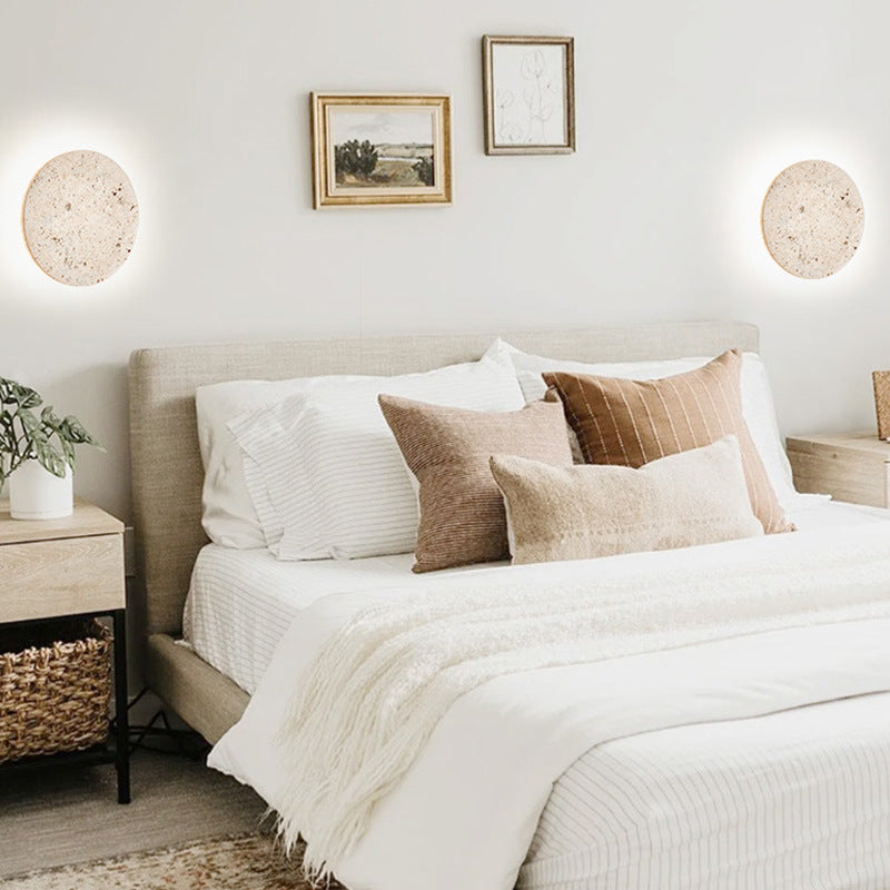 Runde Travertin LED Wandleuchte | LumeStone