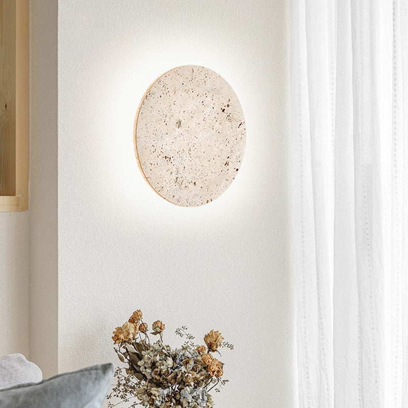 Runde Travertin LED Wandleuchte | LumeStone