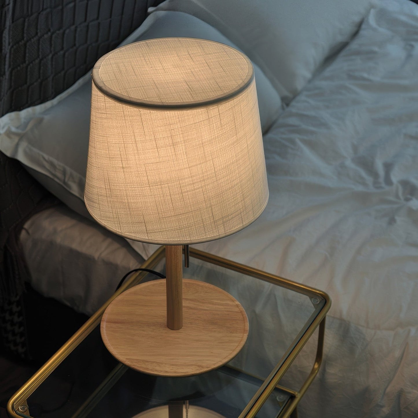 Lampe Gentle Glow Nordic Walnuss - Natürliches und Beruhigendes Licht aus Holz und Stoff