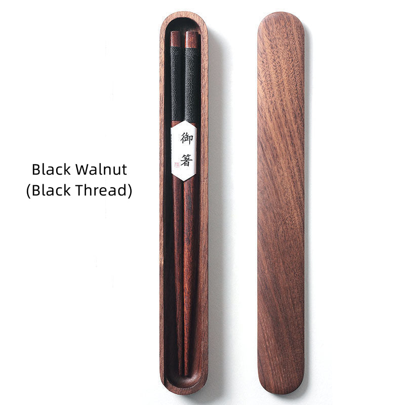 MasuCraft – Schwarze Walnuss Holz Essstäbchen mit dekorativem Draht in Luxus Holzgeschenkbox