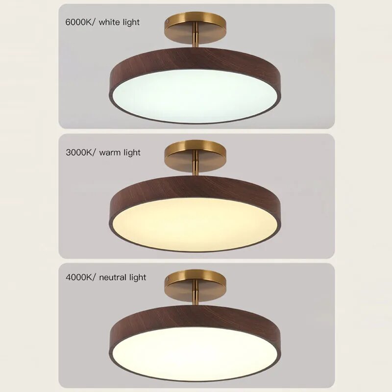 Deckenleuchte mit Holz und LED Semi Flush