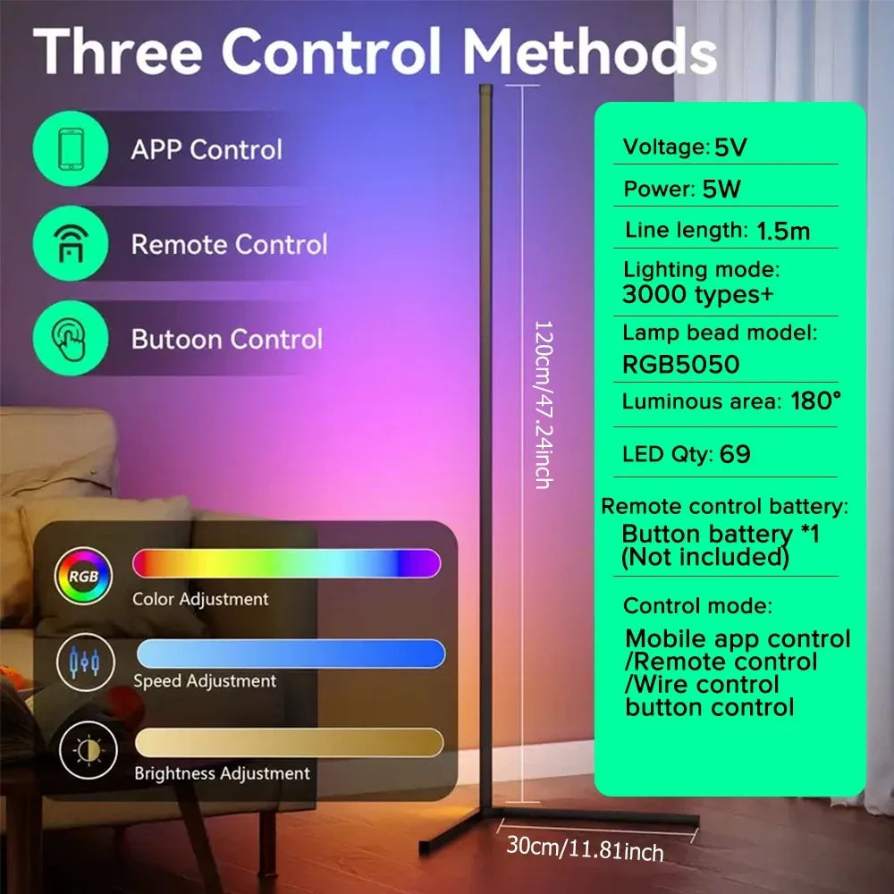 Smart RGB LED Eckenstehlampe - Modernes Stimmungslicht für Schlafzimmer und Wohnräume