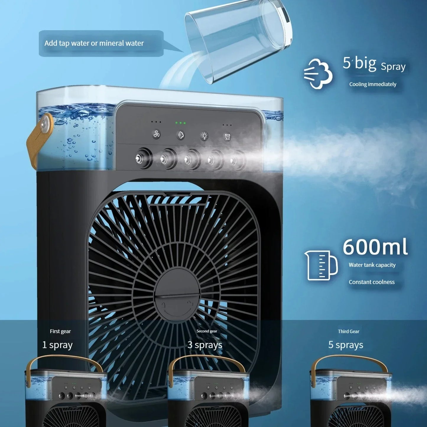 Luftbefeuchter Kühlender USB Ventilator Wassernebel Mini 3 In 1 Leiser Kühler