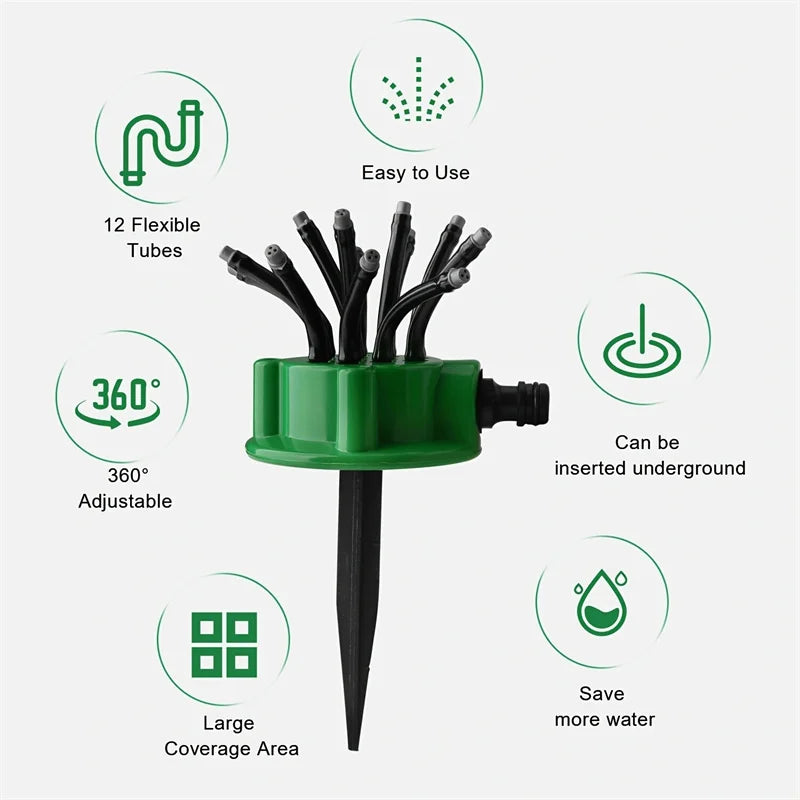 12-in-1 Gartenbewässerungssystem – Einstellbarer Sprinkler mit 360-Grad-Bewässerung