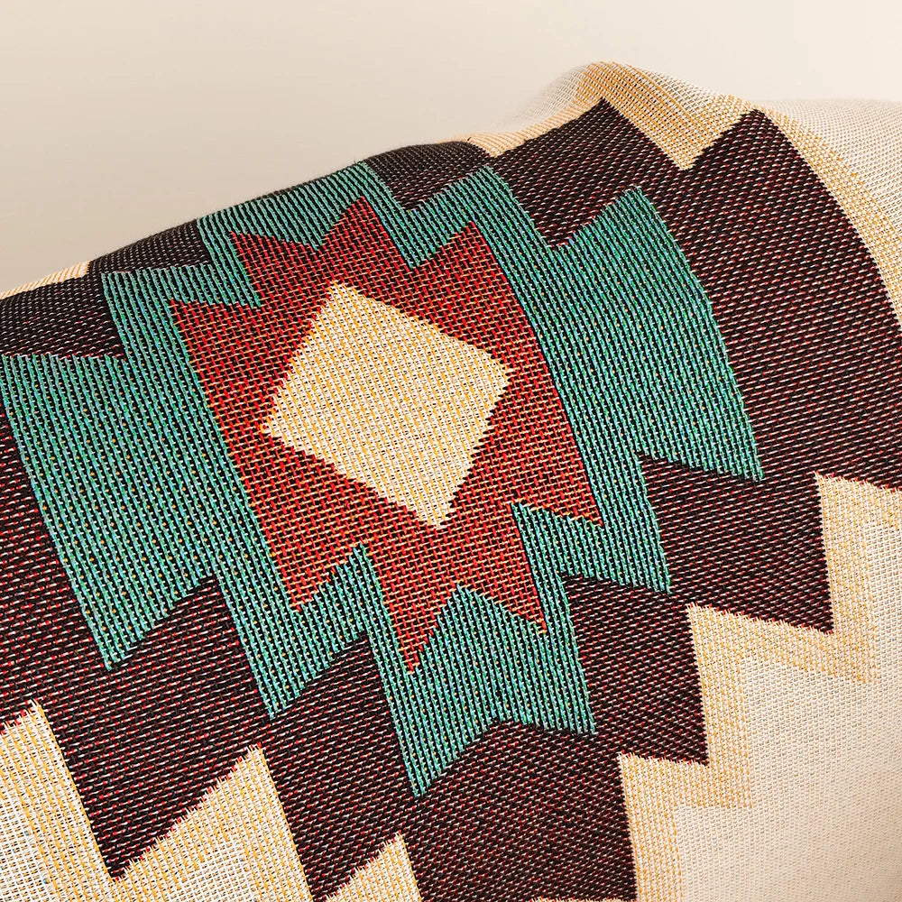 Übergroße Boho-Aztekendecke mit Fransen – Geometrischer Vintage-Wandteppich