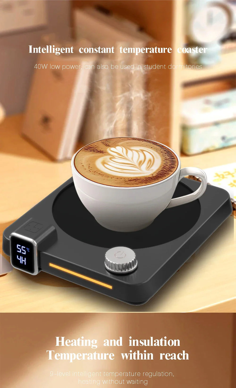 Royaleva Kaffeetassenheizpad – 9-Geschwindigkeits-Temperaturanpassung, LED-Anzeige, automatische Abschaltung