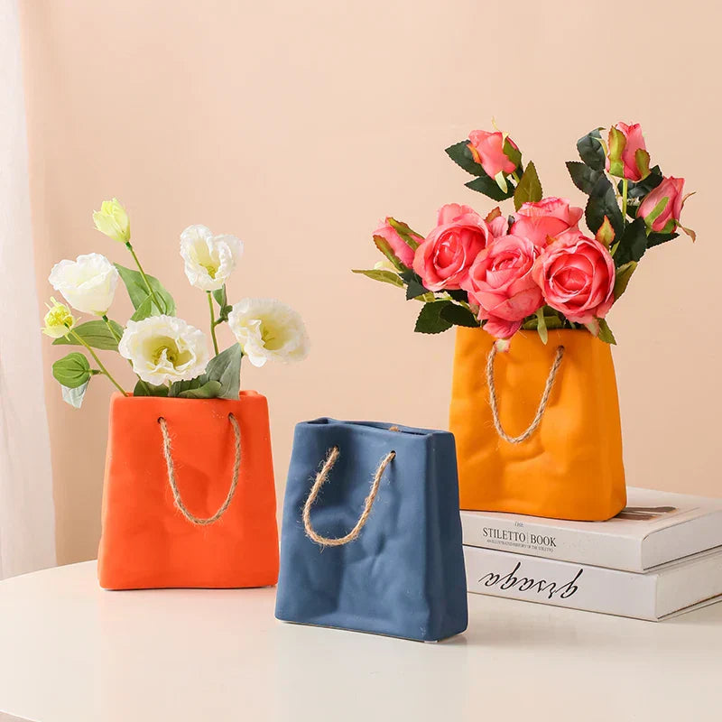 Handtaschen Keramische Vase Wohnkultur Vasen Raumdekoration Pflanzenpot Ästhetische Raumdekoration Blumenvasen Moderne Kunst Blumenbehälter