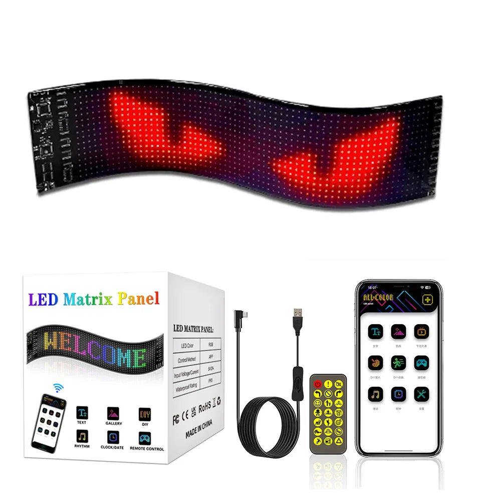 Flexibles LED-Matrix Bildschirm-Autozeichen - Programmierbares Bluetooth-Display mit APP-Fernbedienung, Ultra-dünn für Geschäft & Bar