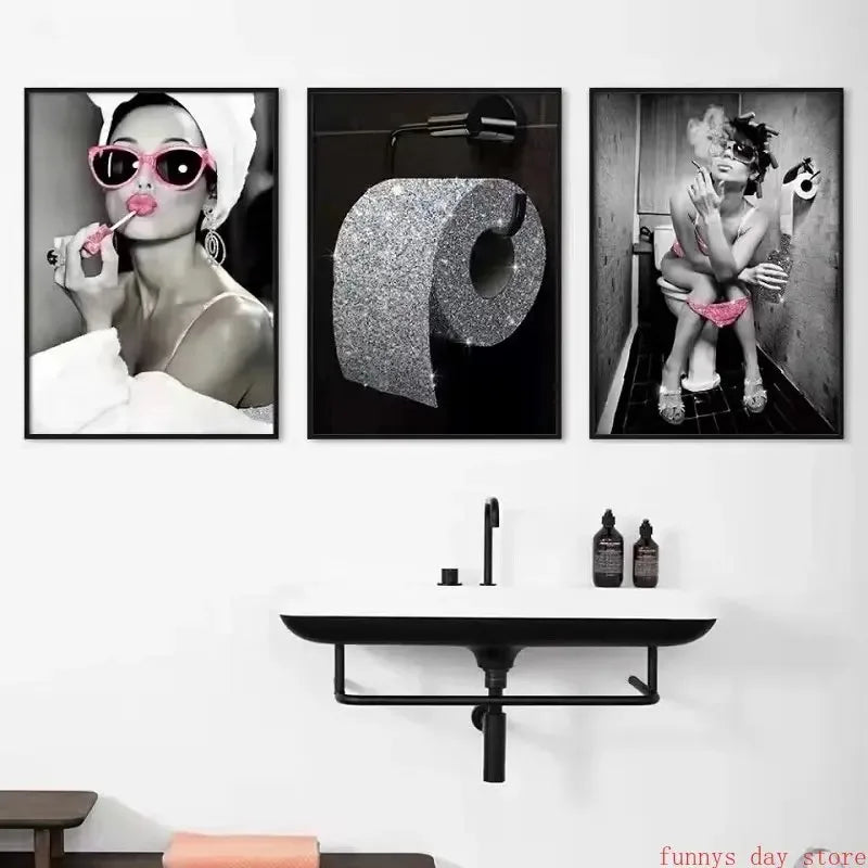 Bar Badezimmer Dekor Hepburn Leinwand Kunst - Mädchen Trinken Rauchen Wandbild Bling Design