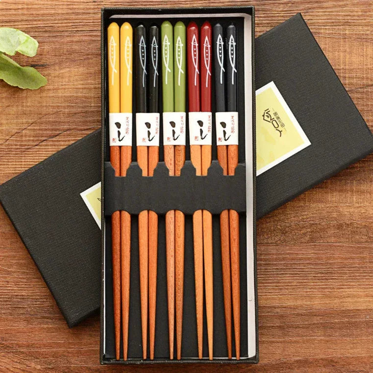 ZenBamboo – Luxuriöses 5-teiliges Bambus-Essstäbchen-Geschenkset mit kulturellen Mustern