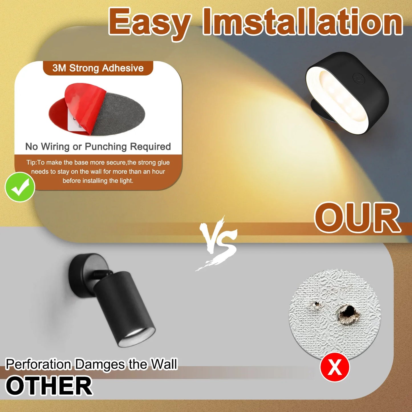 Fernbedienung Dimmable Leselampe - 360° drehbare RGB Touch-Wandlampe