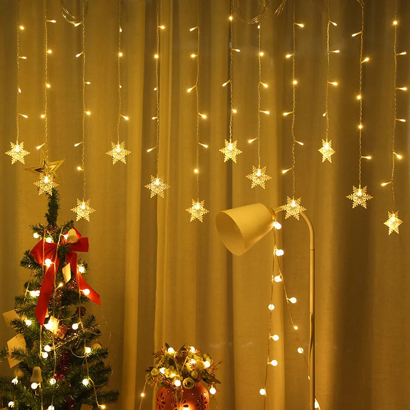 LED Lichterkette mit Schneeflocken – Bunte Deko-Lichter für Weihnachten und Festdekoration