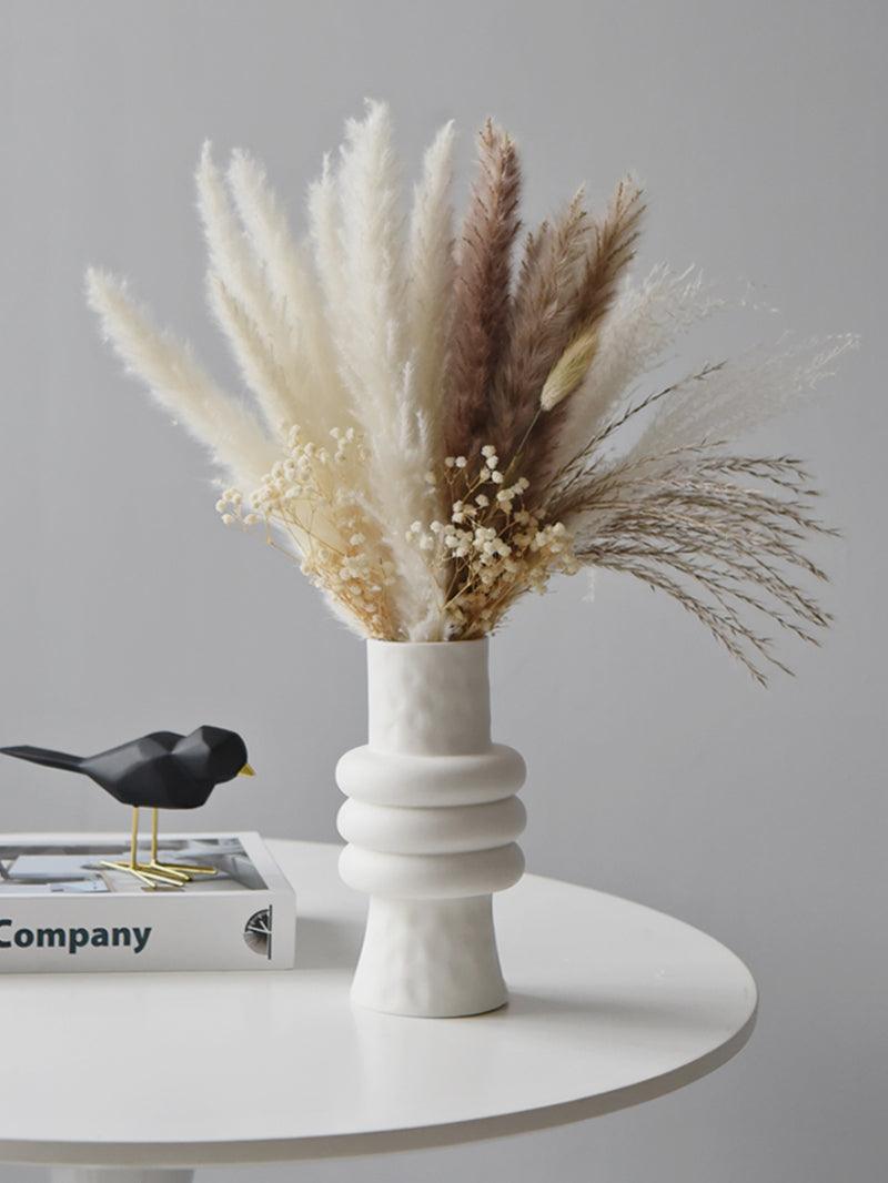Weiße nordische Keramikvase für getrocknete Blumen │ Heimdekoration Blumentopfvasen-Set