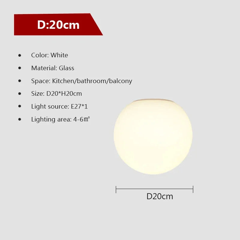 Minimalistische Glas Weiße Kugel Deckenlampe - LED Innenleuchte