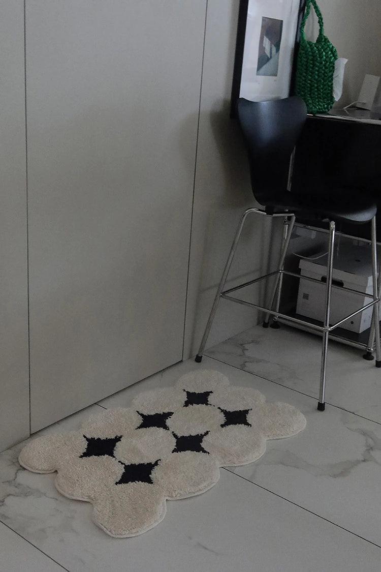 Moderner Vintage-Tufting-Teppich in Schwarz und Weiß │ Weicher, ästhetischer Bodenteppich, Fußmatte │ Für die Dekoration des Wohnzimmers zu Hause