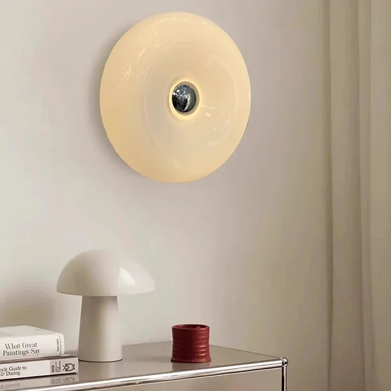 RoyaleGlow Moderne Donut Glas Wandlampe – Tricolor Dimmbar LED Wandleuchte für stilvolle Wohnkultur