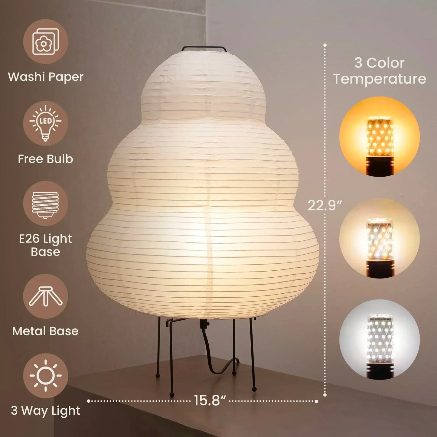 Royaleva Japanische Xuan-Papier-Tischlampe mit dimmbarem LED-Licht