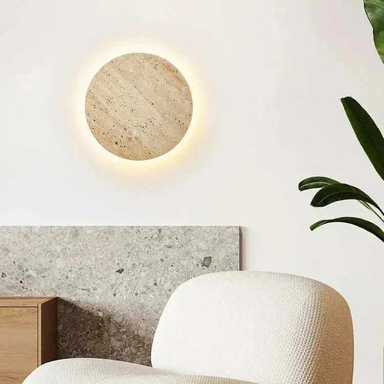 Runde Travertin LED Wandleuchte | LumeStone