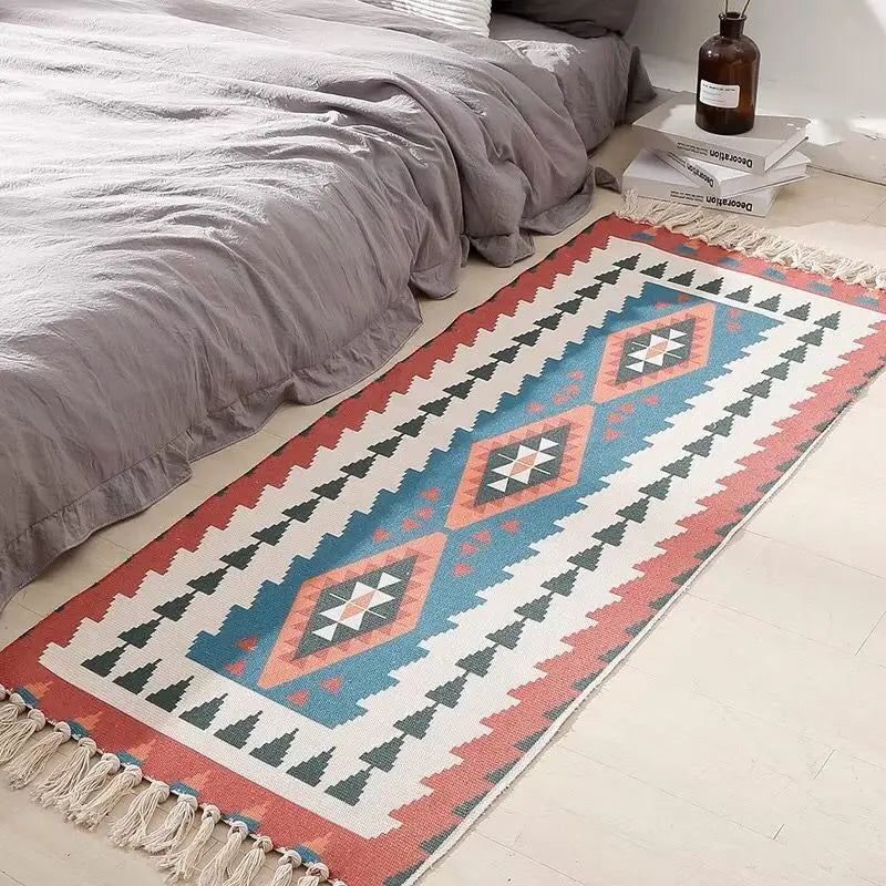 Garduru marokkanischer gedruckter Teppich handgewebte Baumwoll-Leinen Fußmatten modernes Wohnzimmereinrichtungsdekor Schlafzimmer Nachttisch Fußmatten